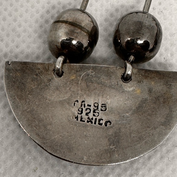 Vintage Taxco earrings sterling silver dangle pendulum onyx modernist - Picture 12 of 13